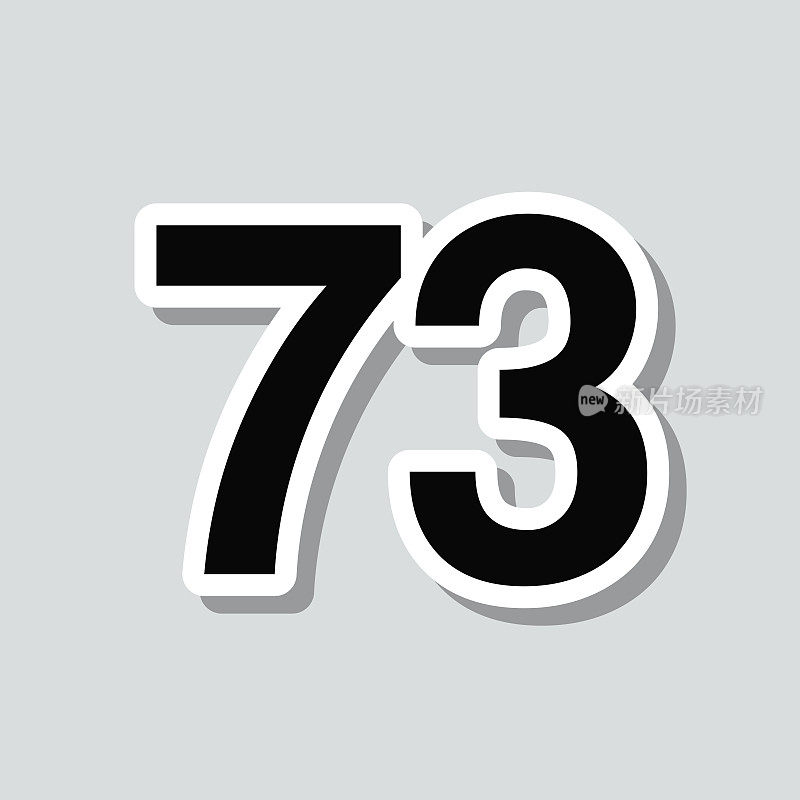 73 -数字73。图标贴纸在灰色背景